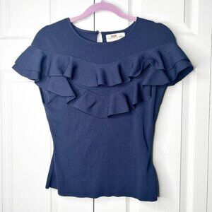 Sachin & Babi Vania Midnight Dark Blue Ruffle Knit Top Women's Size Medium M